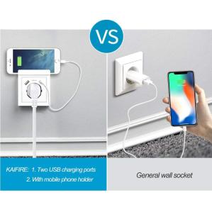 Steckdose mit 2 USB Anschlüssen und Wandhalterung